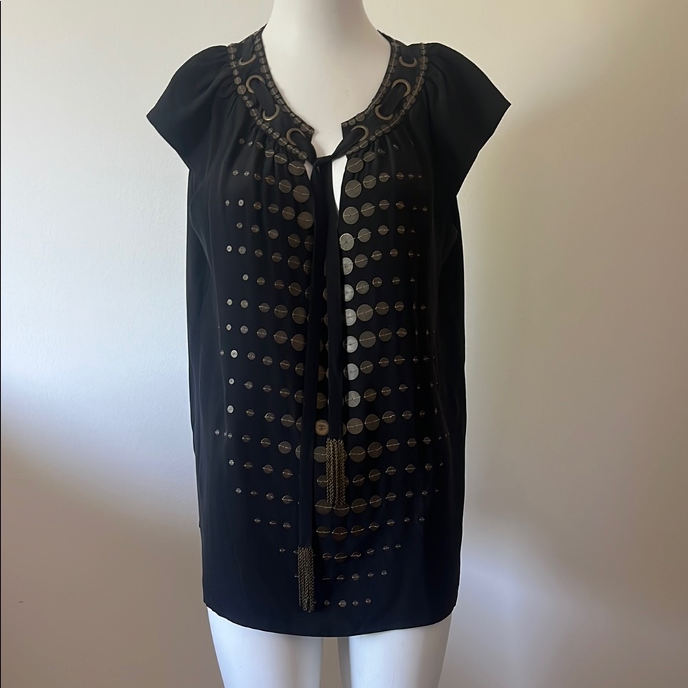 Nanette Lepore Black Embellished Cap Sleeve Blouse